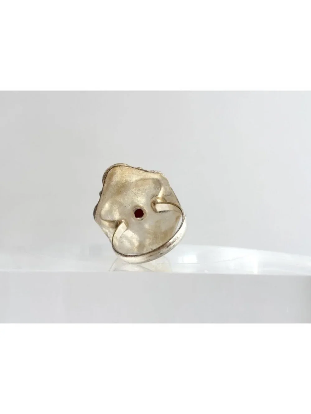 Red Adventurine Marquise Scalloped Sterling Silver 925 Vintage Ring - sz 10.5